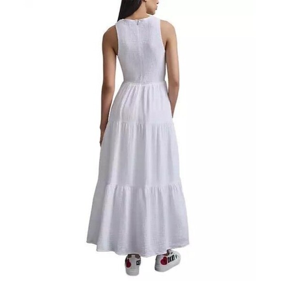 DKNY Cotton Gauze Smocked-Bodice white Maxi Dress size L sleevesless 100% cotton - Picture 2 of 12
